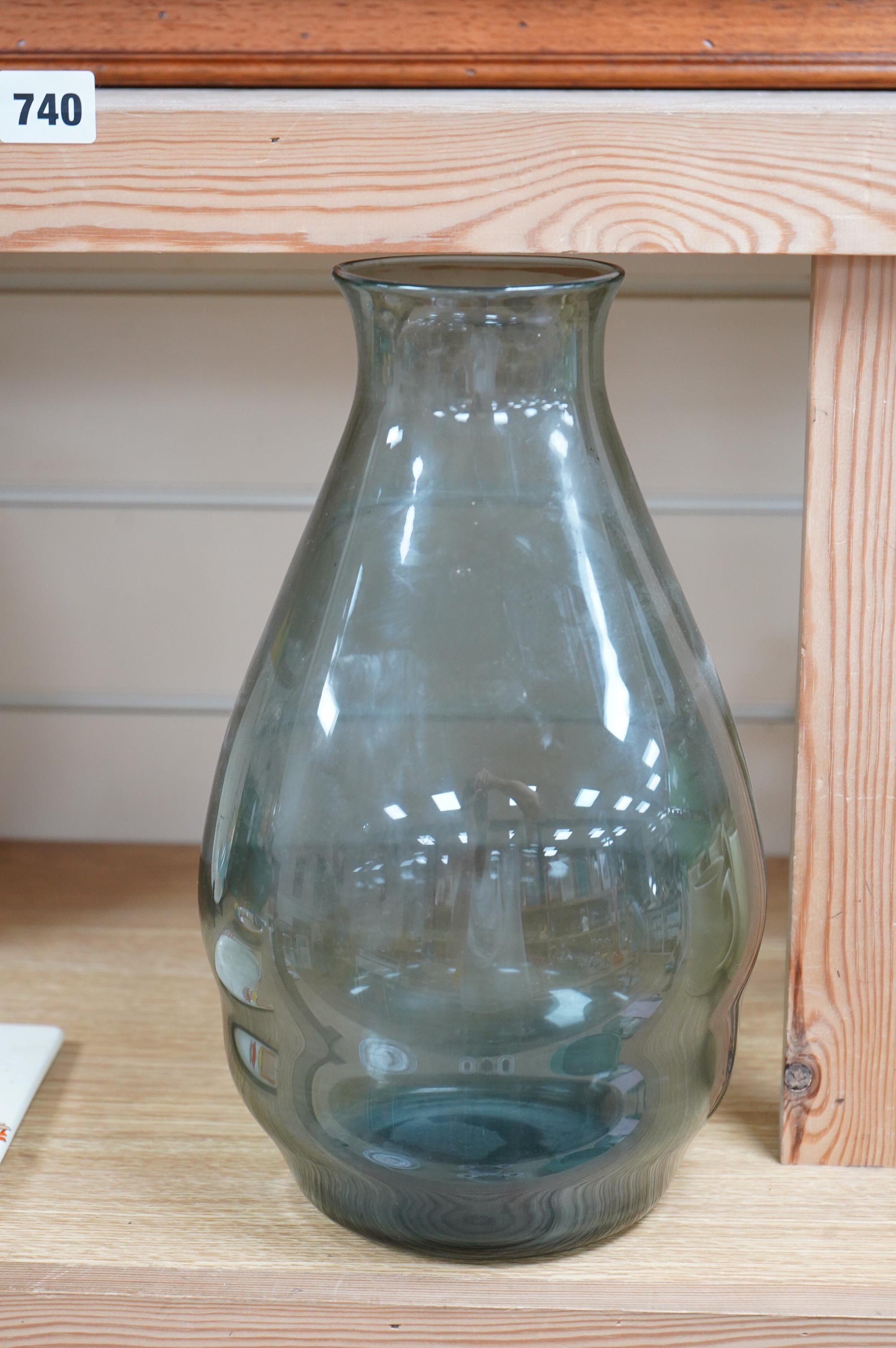 Keith Murray for Brierley Smoked glass vase, 32cm high